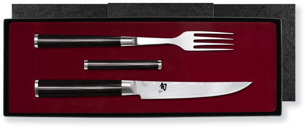 Shun Classic Gabel/Steakmesser Set mit Besteckbänkchen