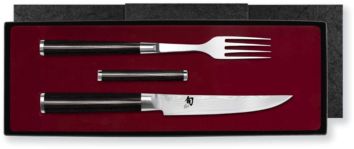 Shun Classic Gabel/Steakmesser Set mit Besteckbänkchen