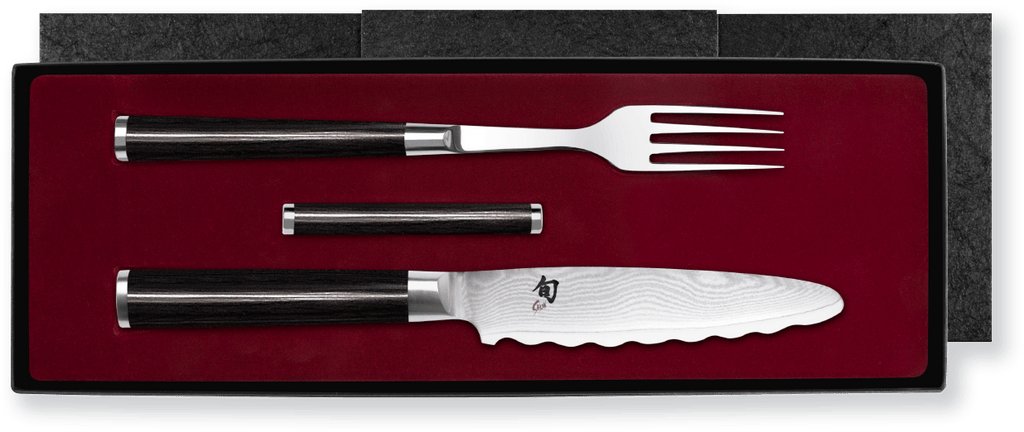 Shun Classic Gabel/Allzweckmesser Set mit Besteckbänkchen