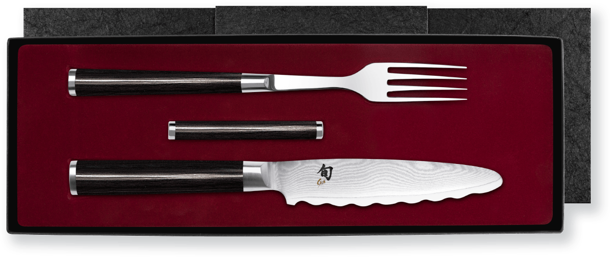 Shun Classic Gabel/Allzweckmesser Set mit Besteckbänkchen