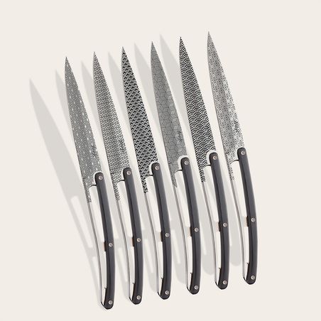 6 Deejo Tafelmesser,  Ebenholz / Geometrie
