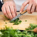 2 Deejo Schälmesser, Olivenholz und Korallenholz / Art Déco