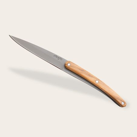 2 Deejo Schälmesser, Olivenholz und Korallenholz