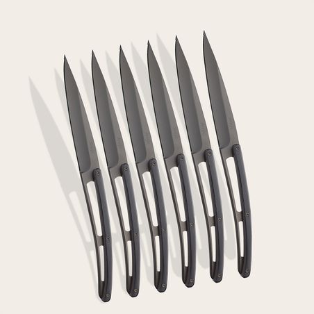 6 Deejo Tafelmesser Serrated, Ebenholz