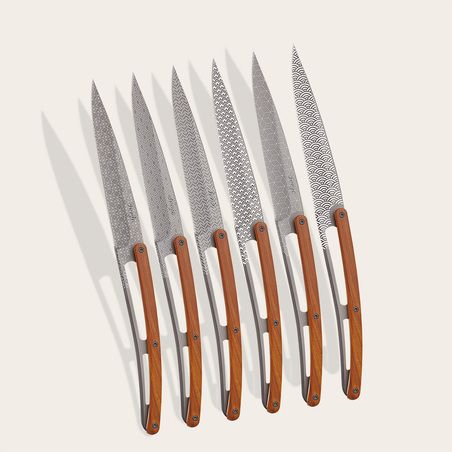 6 Deejo Tafelmesser, Korallenholz / Geometrie